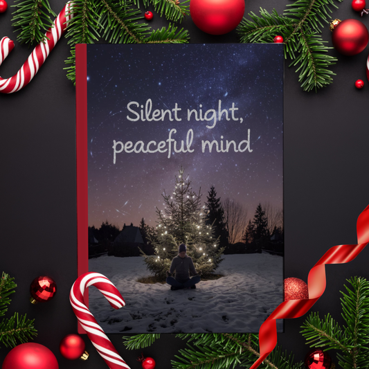 Holiday notebook with “Silent Night, Peaceful Mind” message and calming design