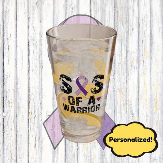 Sis of a Warrior: Personalized Domestic Violence Awareness Warrior Pint Glass - Proud Family Member