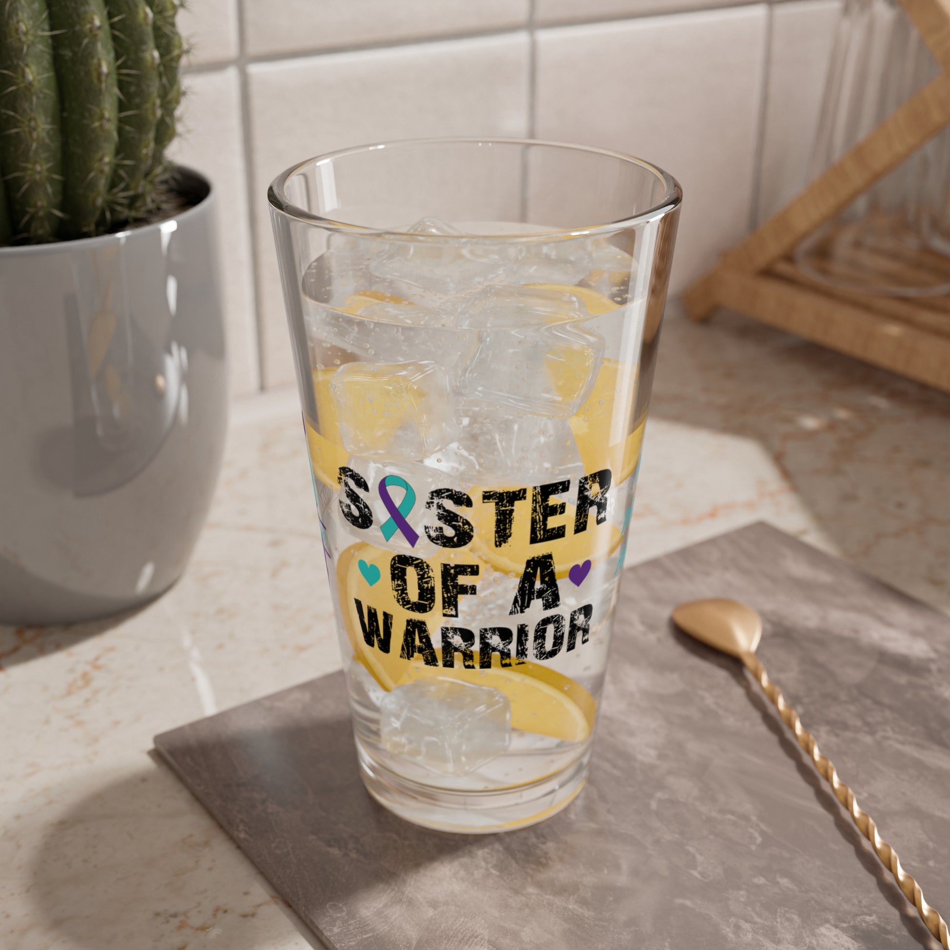 Sister of a Warrior: Personalized Suicide Prevention Awareness Warrior Pint Glass - Proud Family Member