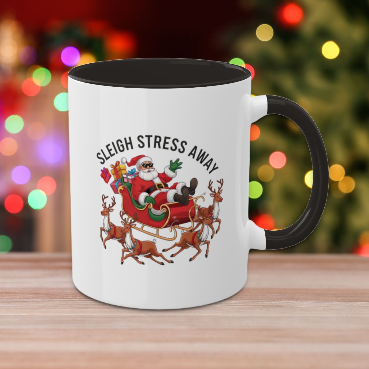 Sleigh Stress Away - Colorful Christmas Mugs, 11oz