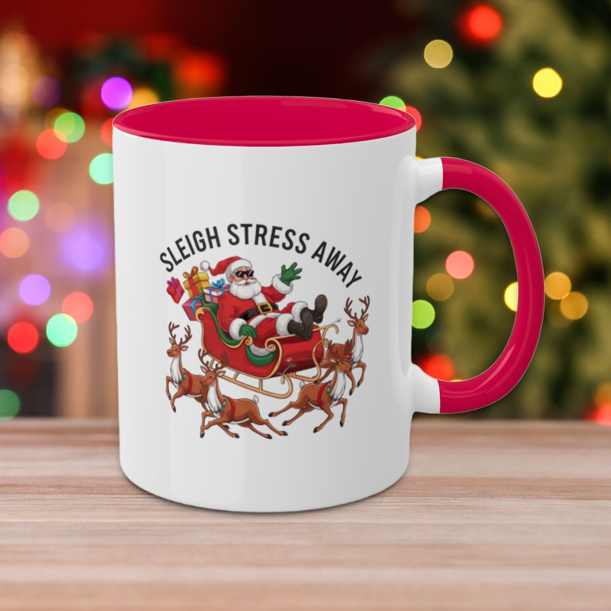 Sleigh Stress Away - Colorful Christmas Mugs, 11oz