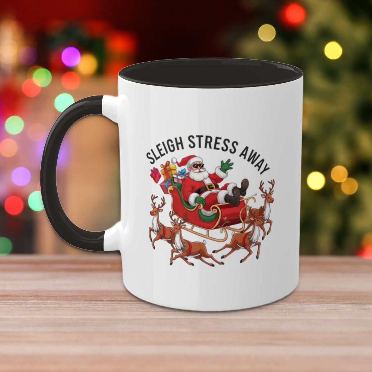 Sleigh Stress Away - Colorful Christmas Mugs, 11oz