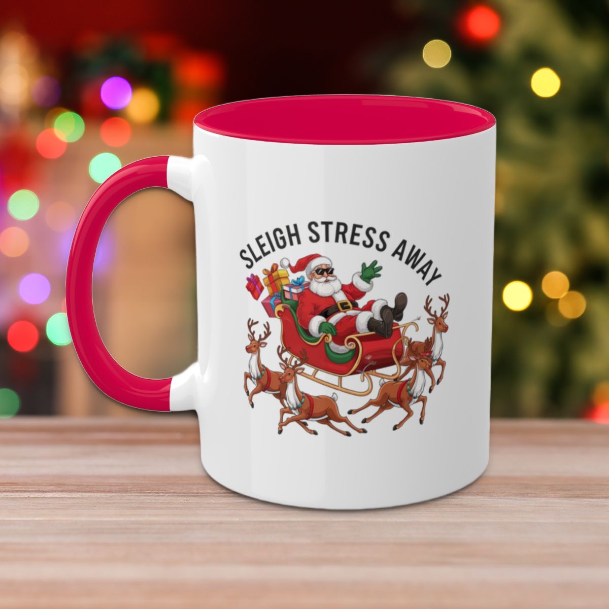 Sleigh Stress Away - Colorful Christmas Mugs, 11oz