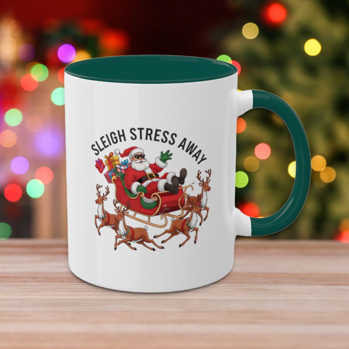 Sleigh Stress Away - Colorful Christmas Mugs, 11oz