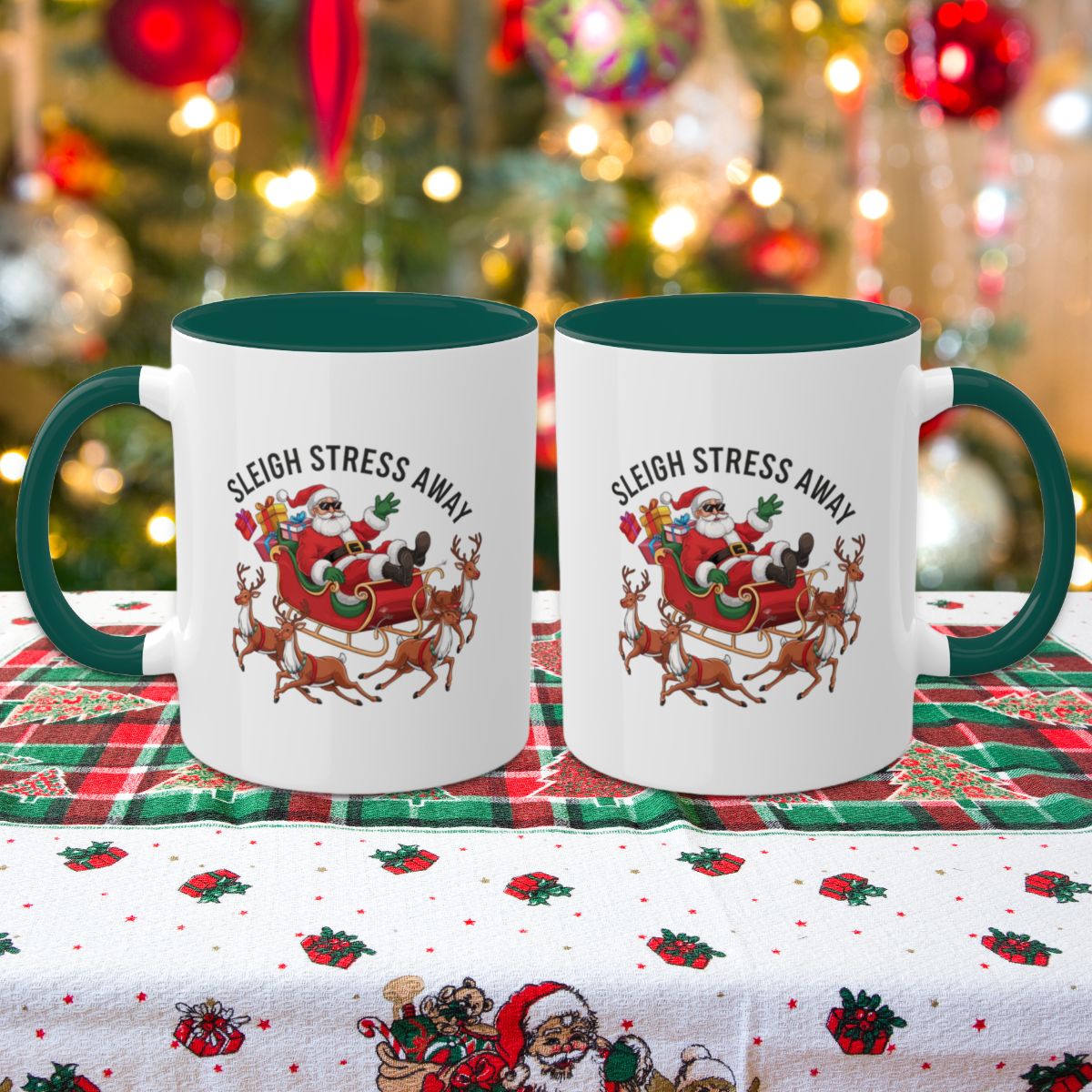 Sleigh Stress Away - Colorful Christmas Mugs, 11oz