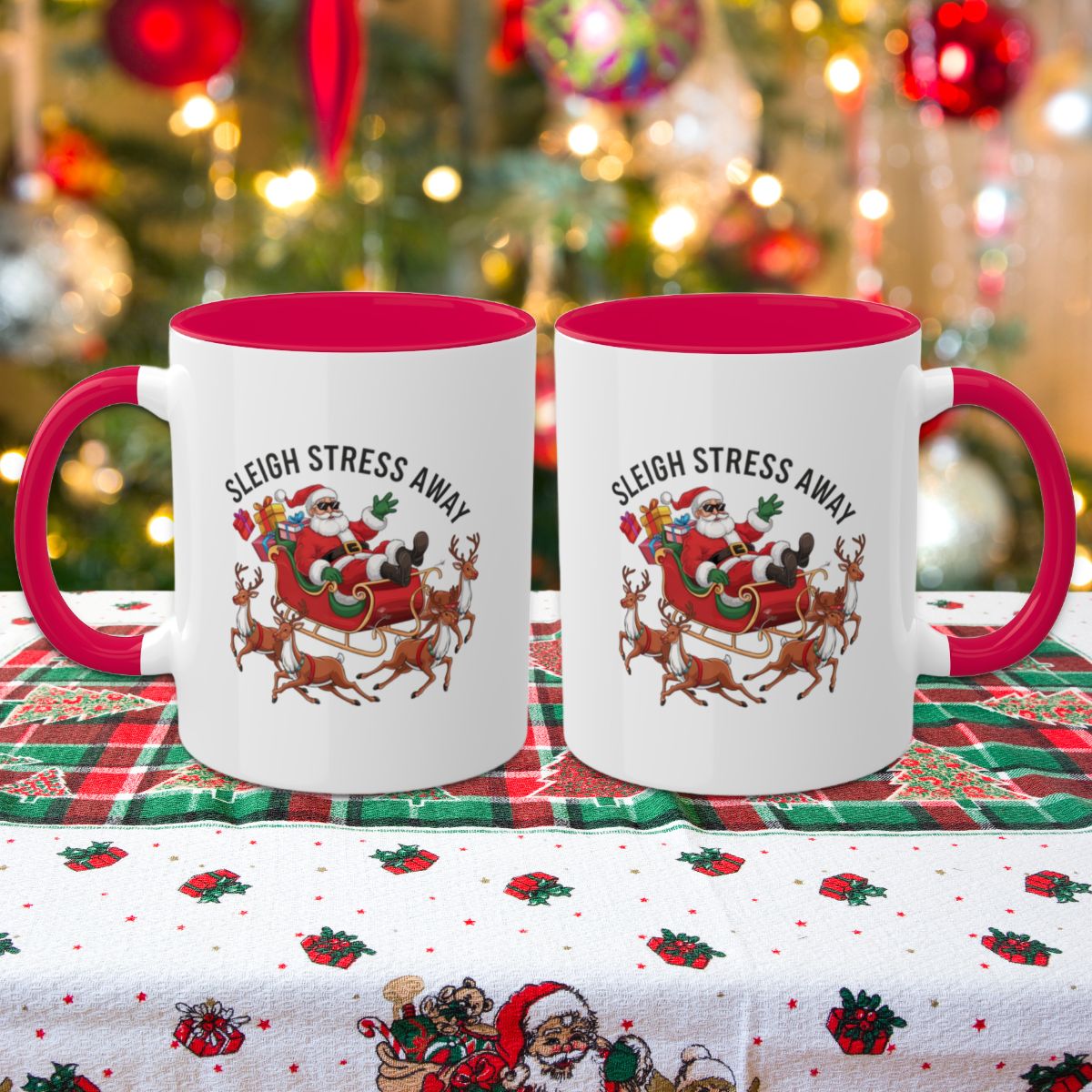 Sleigh Stress Away - Colorful Christmas Mugs, 11oz