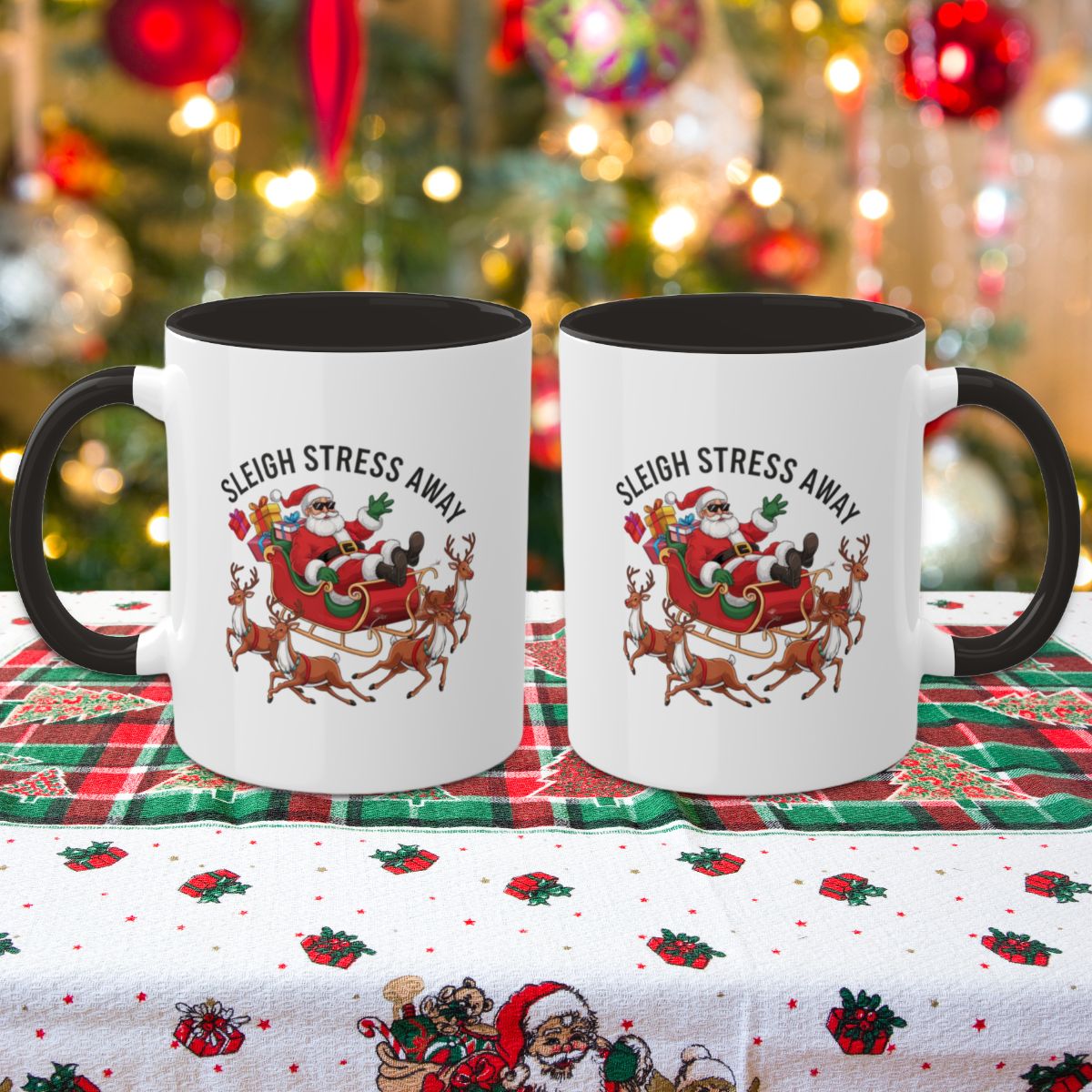 Sleigh Stress Away - Colorful Christmas Mugs, 11oz