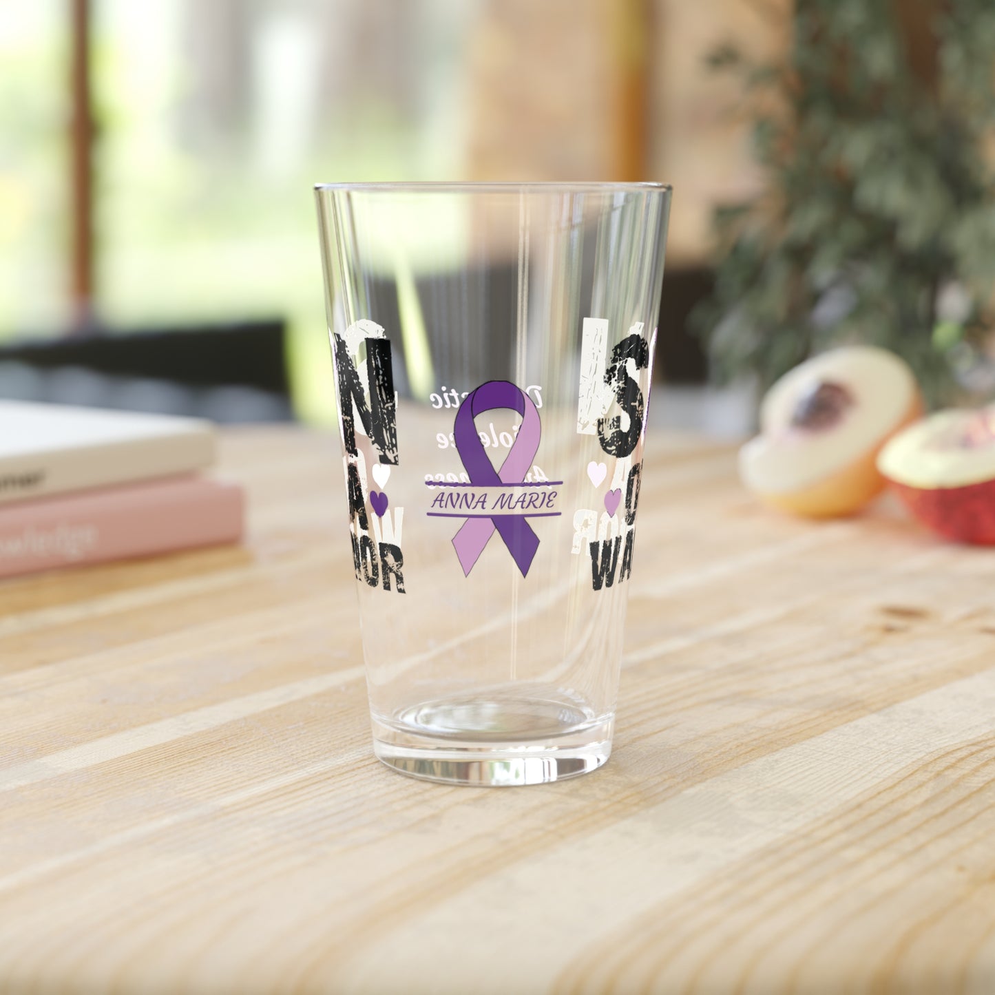 Son of a Warrior: Personalized Domestic Violence Awareness Warrior Pint Glass - Proud Family Member