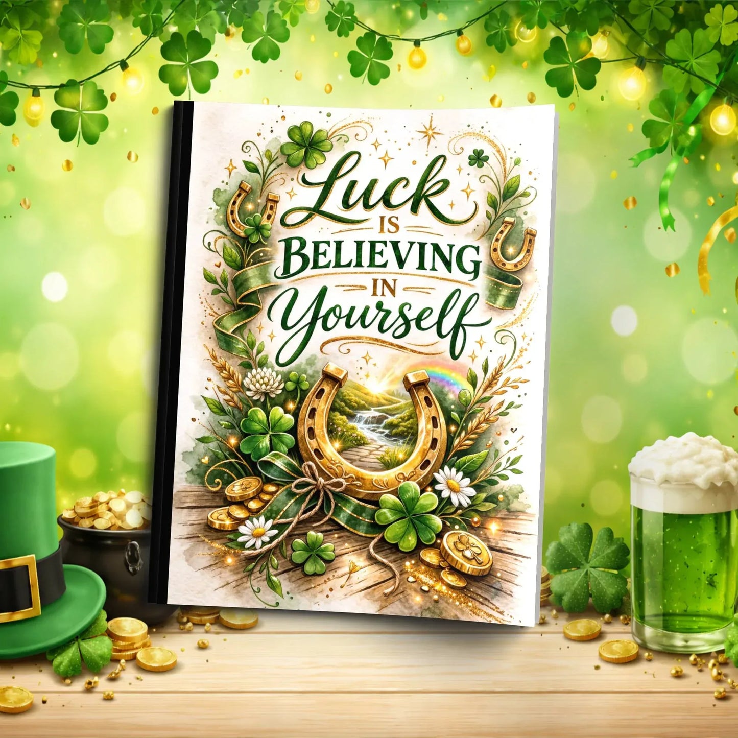 Shop our luck is believing in yourself st patricks day journal featuring the Standard Blue Lined style option from MySisterIsASurvivor.