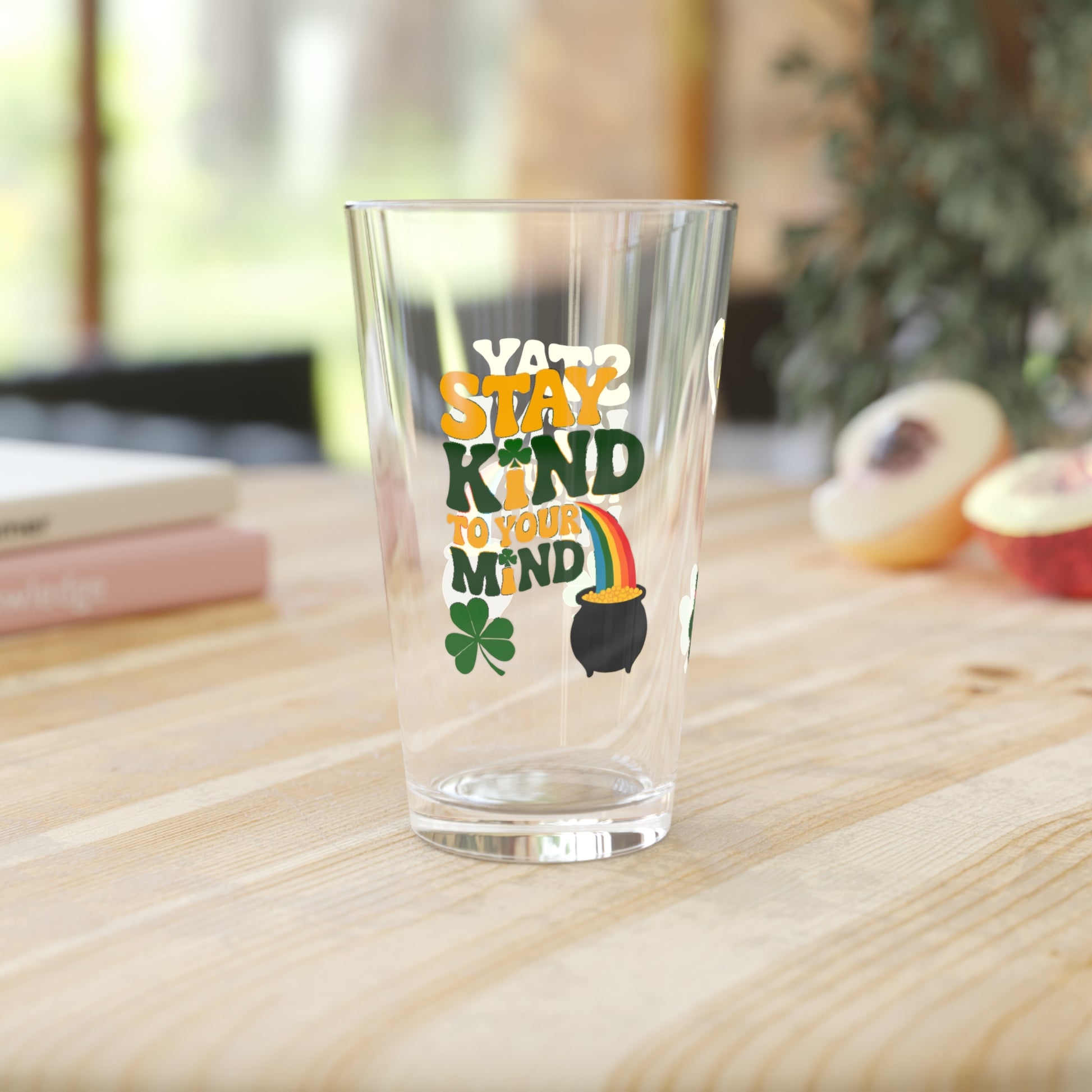 Stay Kind To Your Mind: Personalized St. Patrick's Day Pint Glass - Customizable Name for Happiness and Positivity