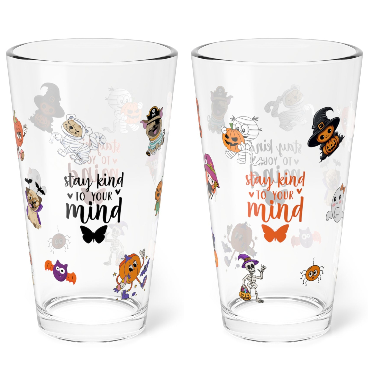 Stay Kind To Your Mind, Halloween Pint Glass, 16oz - Perfect for Positive Sips & Fall Fun
