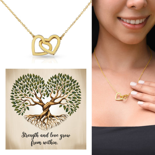 Strength and Love Grow From Within: Interlocking Hearts Necklace - Mental Health Gift, Self-Love, Anxiety, PTSD Support