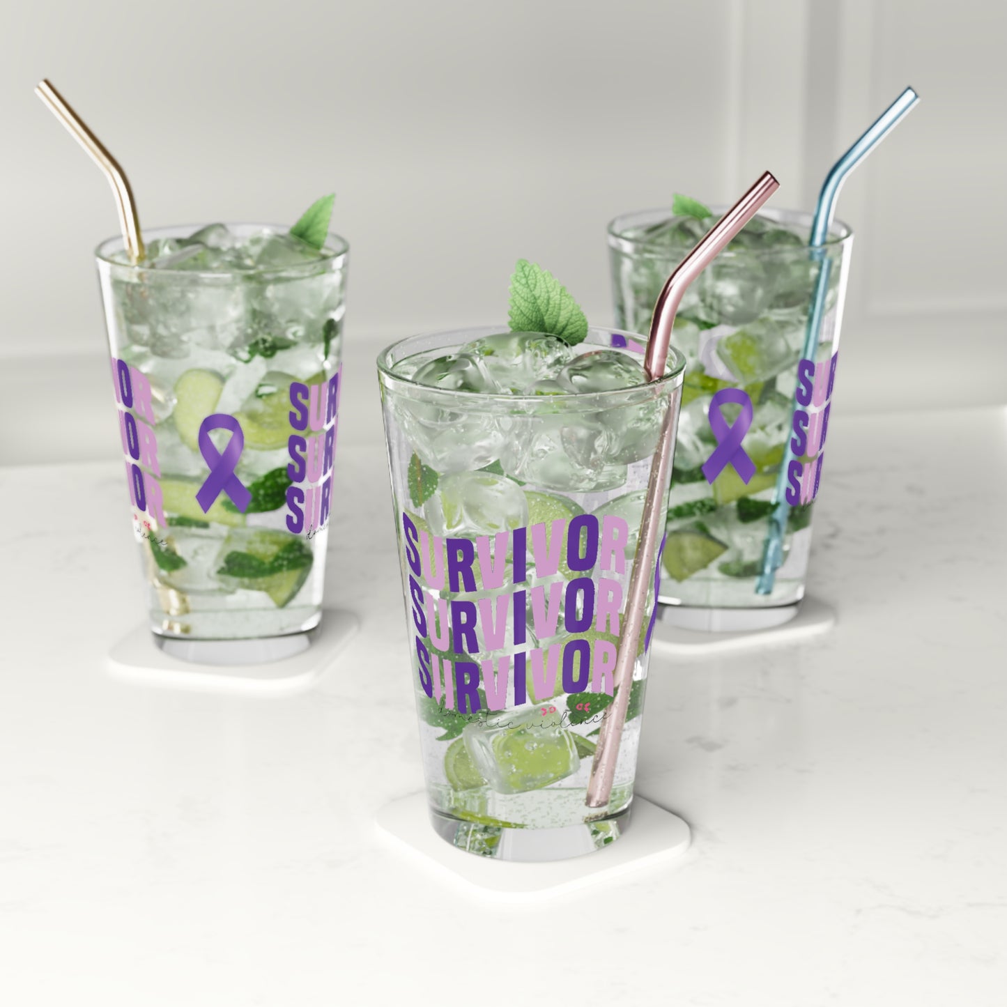 Survivor Survivor Survivor pint glass for Domestic Violence strength awareness