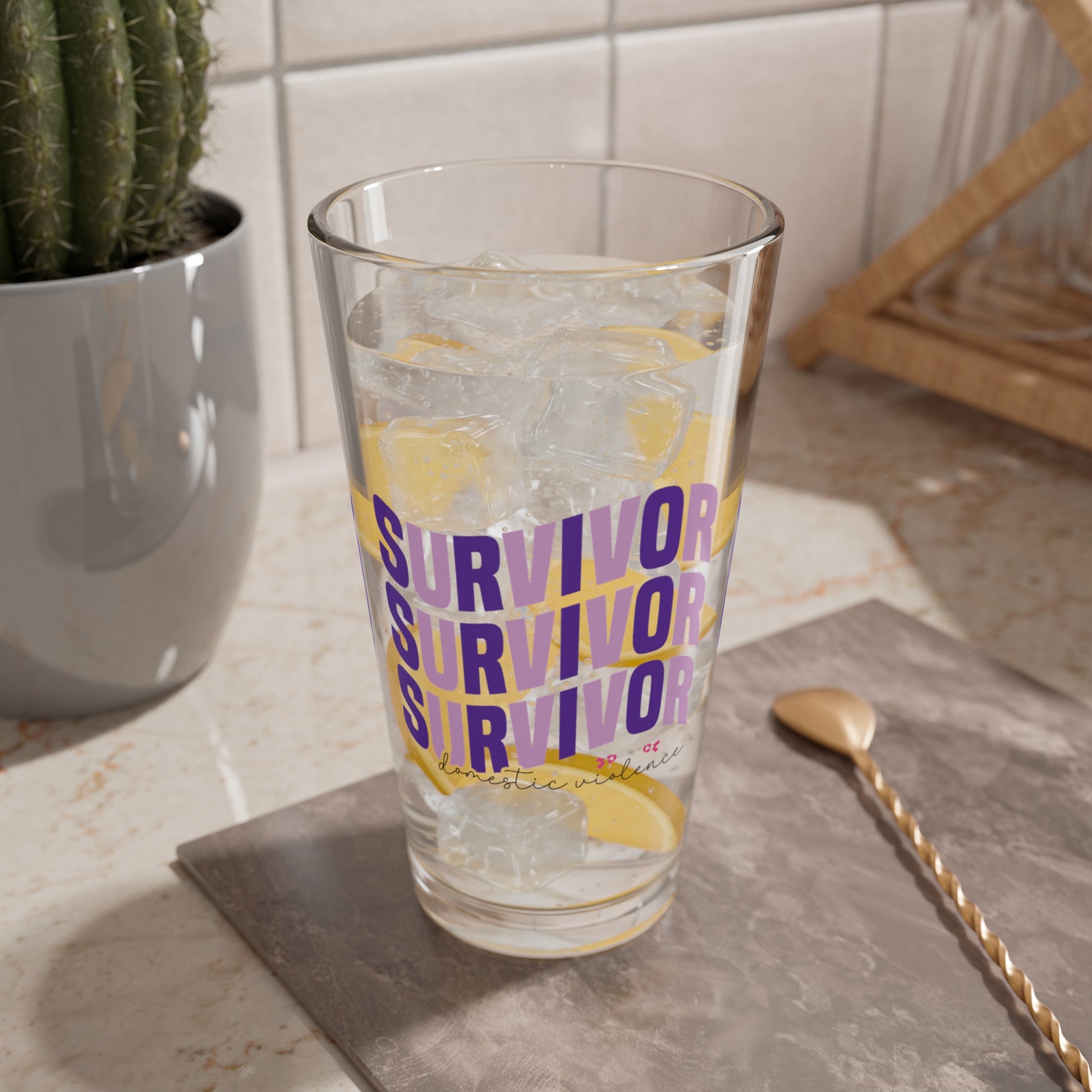 Survivor Survivor Survivor pint glass for Domestic Violence strength awareness