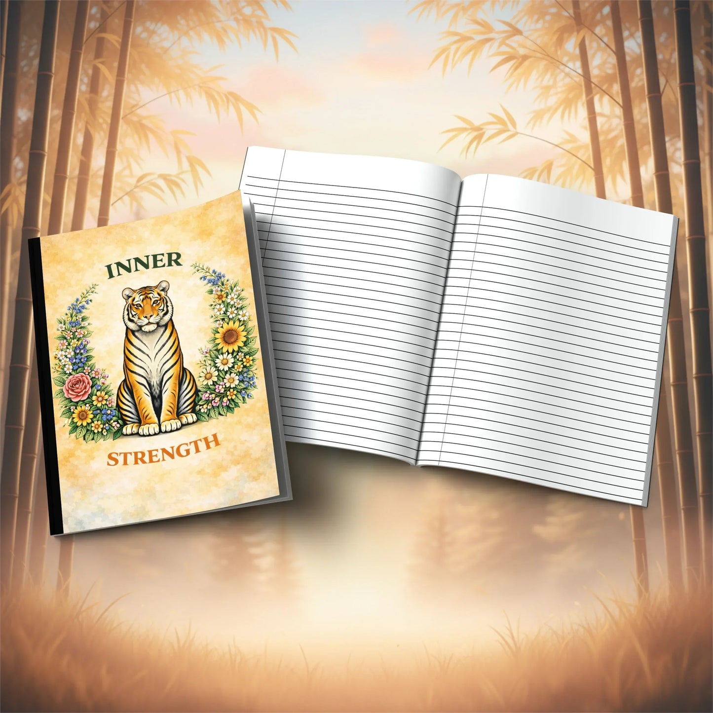 Shop our inner strength tiger composition notebook featuring the Black Lined style option from MySisterIsASurvivor.
