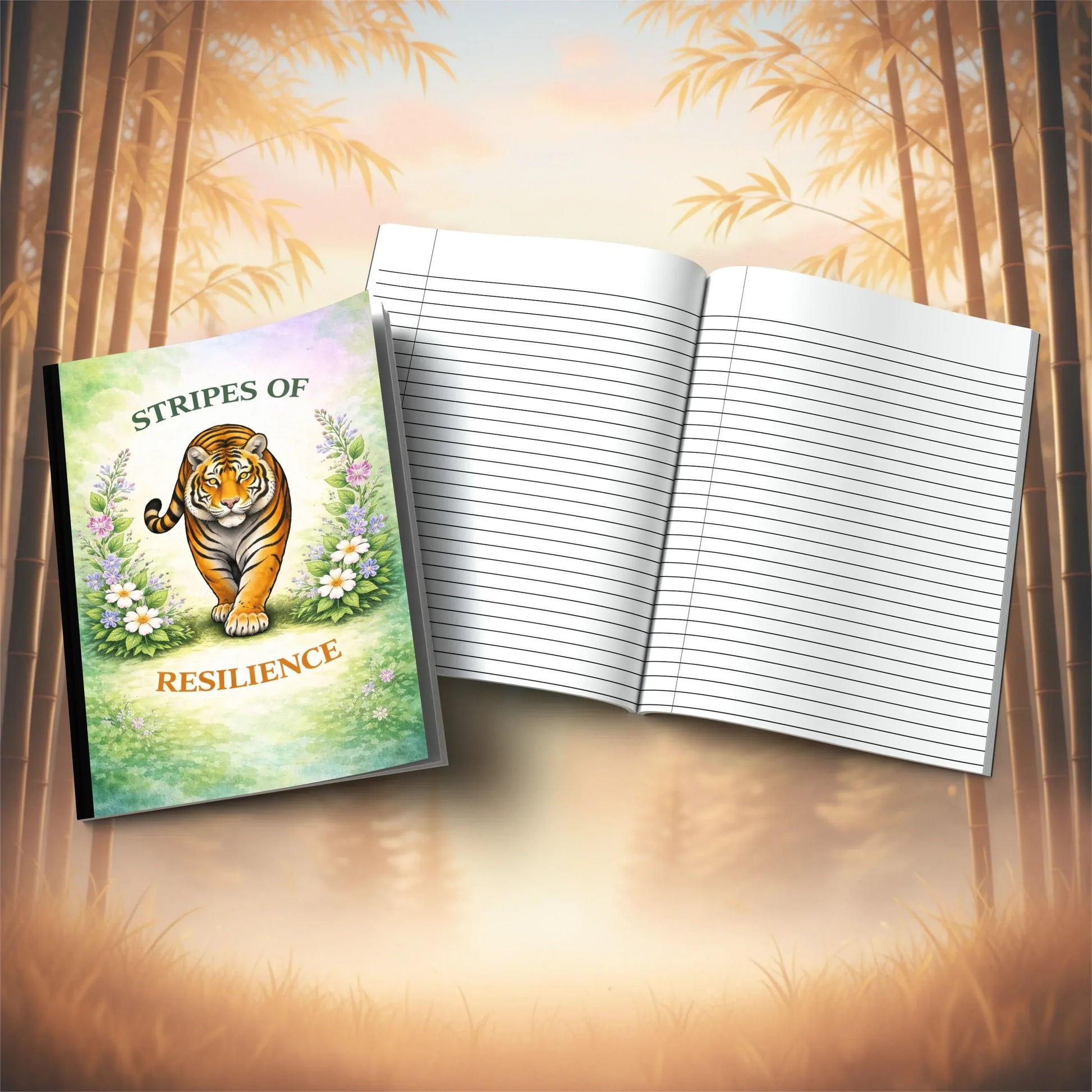 Shop our premium stripes of resilience tiger composition notebook from MySisterIsASurvivor.