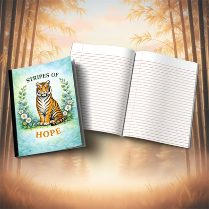 Shop our stripes of hope tiger composition notebook featuring the Black Lined style option from MySisterIsASurvivor.