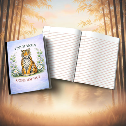 Shop our unshaken confidence tiger composition notebook featuring the Black Lined style option from MySisterIsASurvivor.