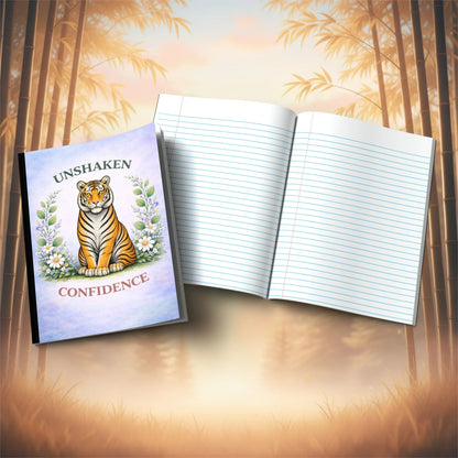 Shop our unshaken confidence tiger composition notebook featuring the Tiger Orange Lined style option from MySisterIsASurvivor.