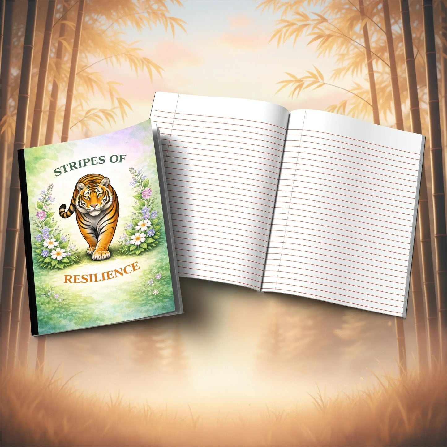 Shop our stripes of resilience tiger composition notebook featuring the Black Lined style option from MySisterIsASurvivor.
