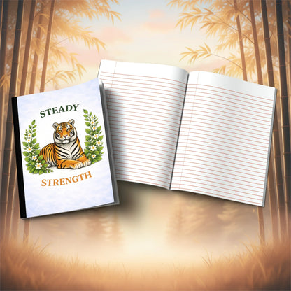 Shop our steady strength tiger composition notebook featuring the Black Lined style option from MySisterIsASurvivor.