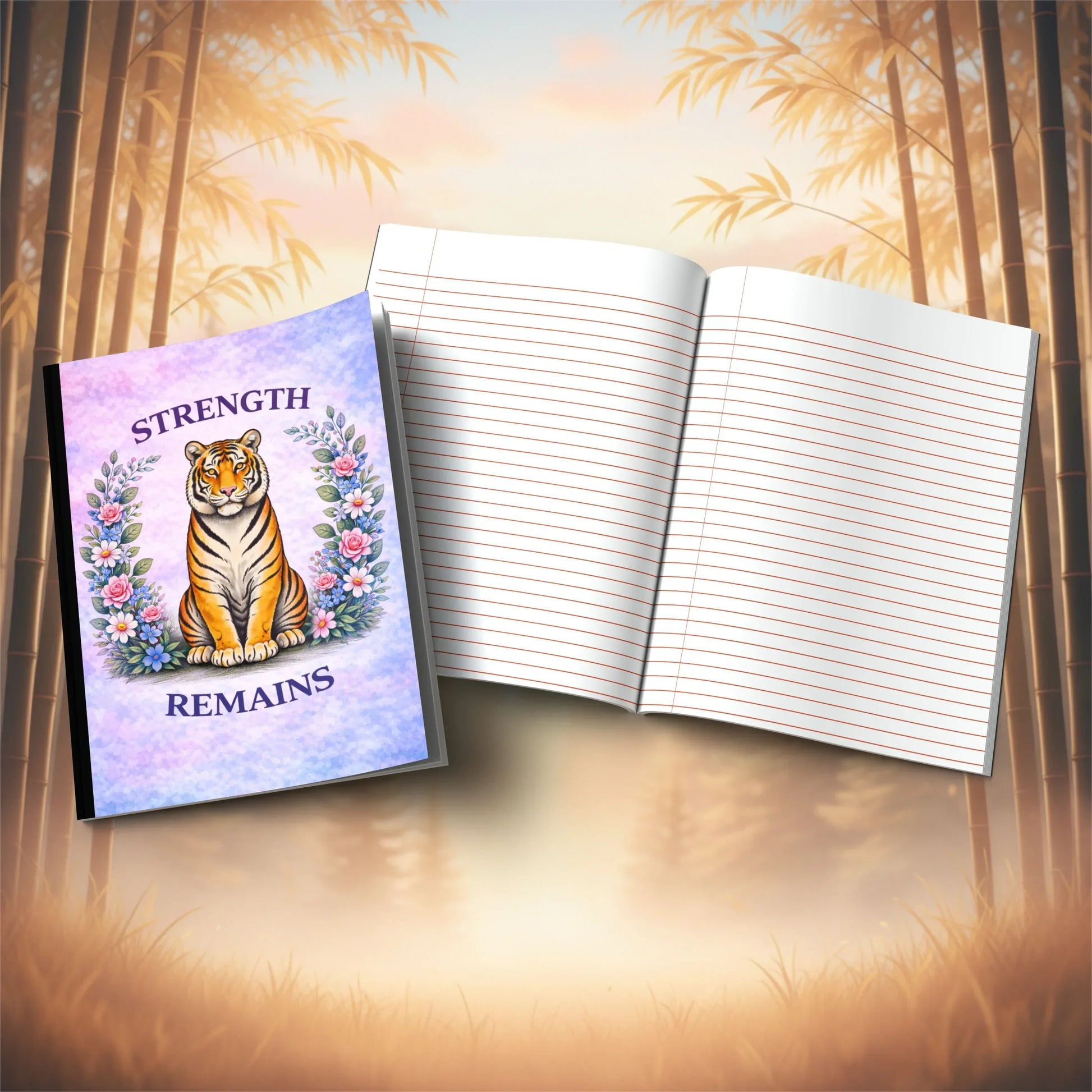 Shop our strength remains tiger composition notebook featuring the Black Lined style option from MySisterIsASurvivor.