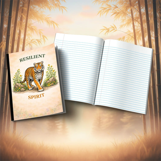 Shop our resilient spirit tiger composition notebook featuring the Tiger Orange Lined style option from MySisterIsASurvivor.