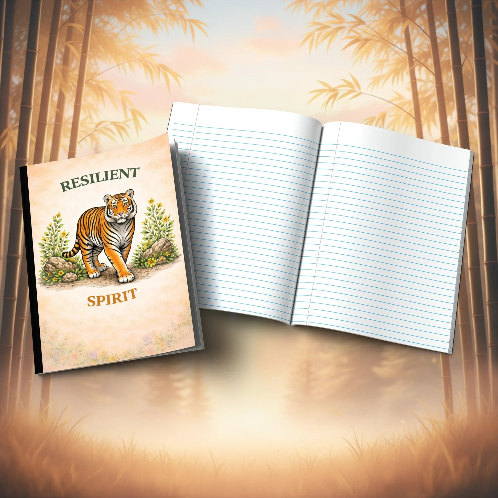 Shop our resilient spirit tiger composition notebook featuring the Tiger Orange Lined style option from MySisterIsASurvivor.
