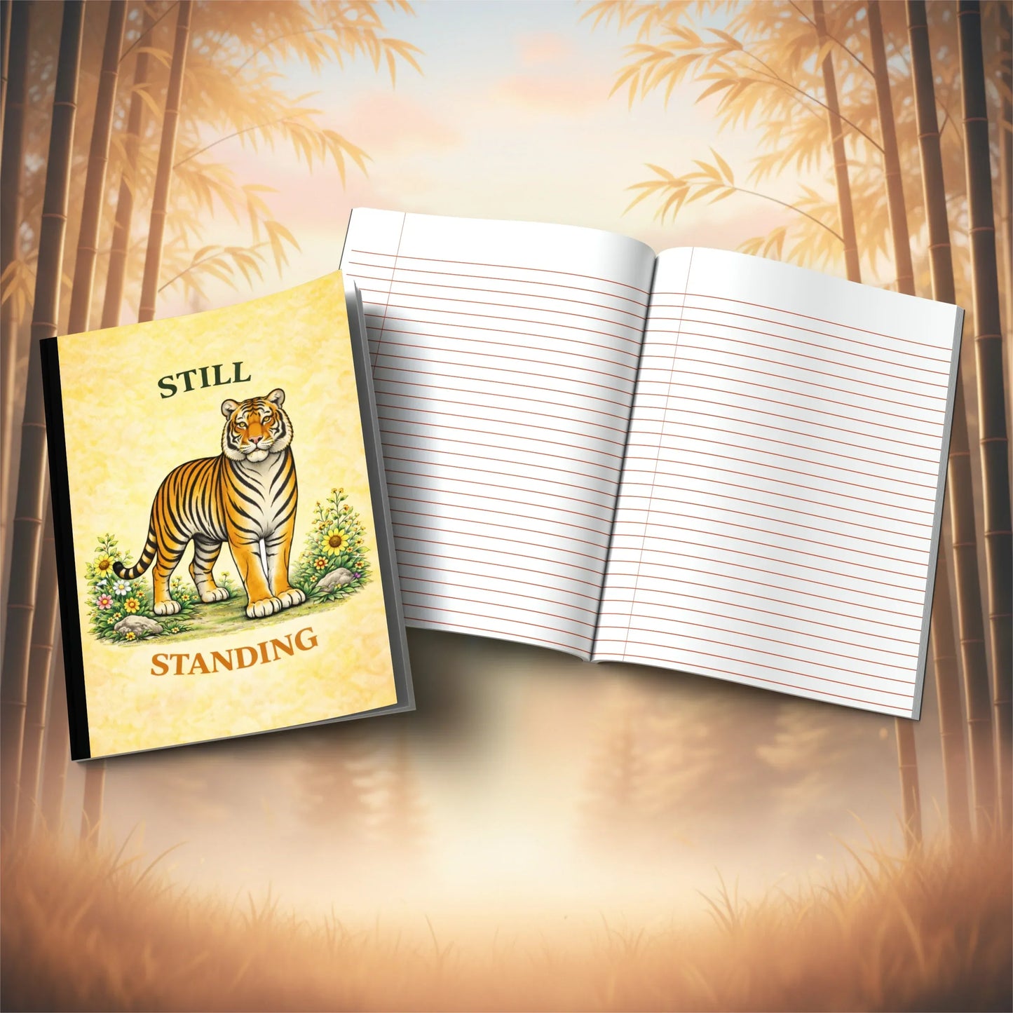 Shop our still standing tiger composition notebook featuring the Black Lined style option from MySisterIsASurvivor.