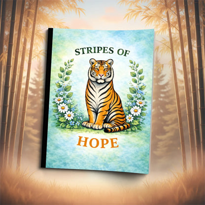 Shop our stripes of hope tiger composition notebook featuring the Standard Blue Lined style option from MySisterIsASurvivor.