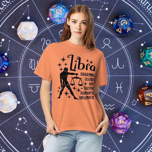 Libra Zodiac Comfort Colors Tee - Balanced and harmonious Libra star sign t-shirt promoting peace and emotional well-being