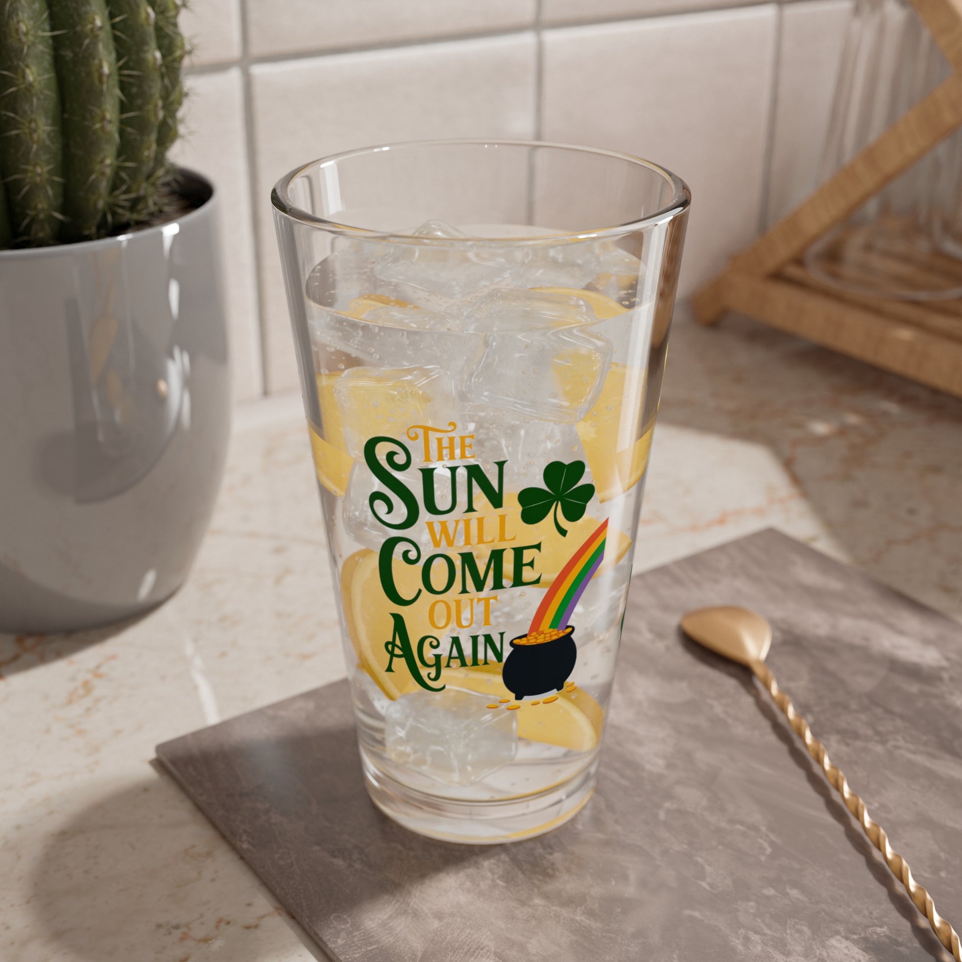 The Sun Will Come Out Again: Personalized St. Patrick's Day Pint Glass - Customizable Name for Happiness and Positivity