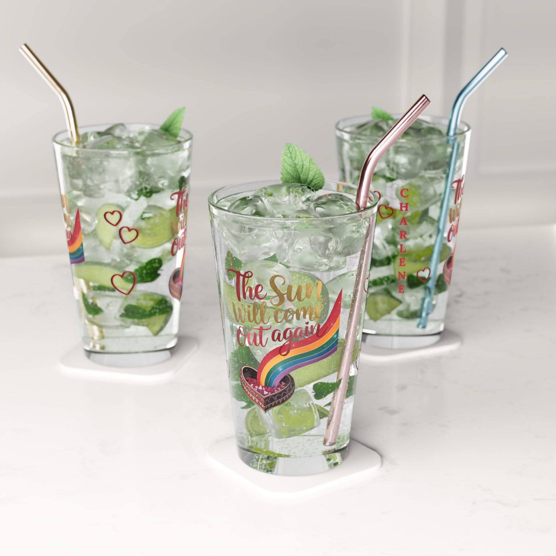 The Sun Will Come Out Again: Personalized Valentine's Day Affirmation Pint Glass – Valentine's Day Self-Care Gift, Mindful Positivity Drinkware