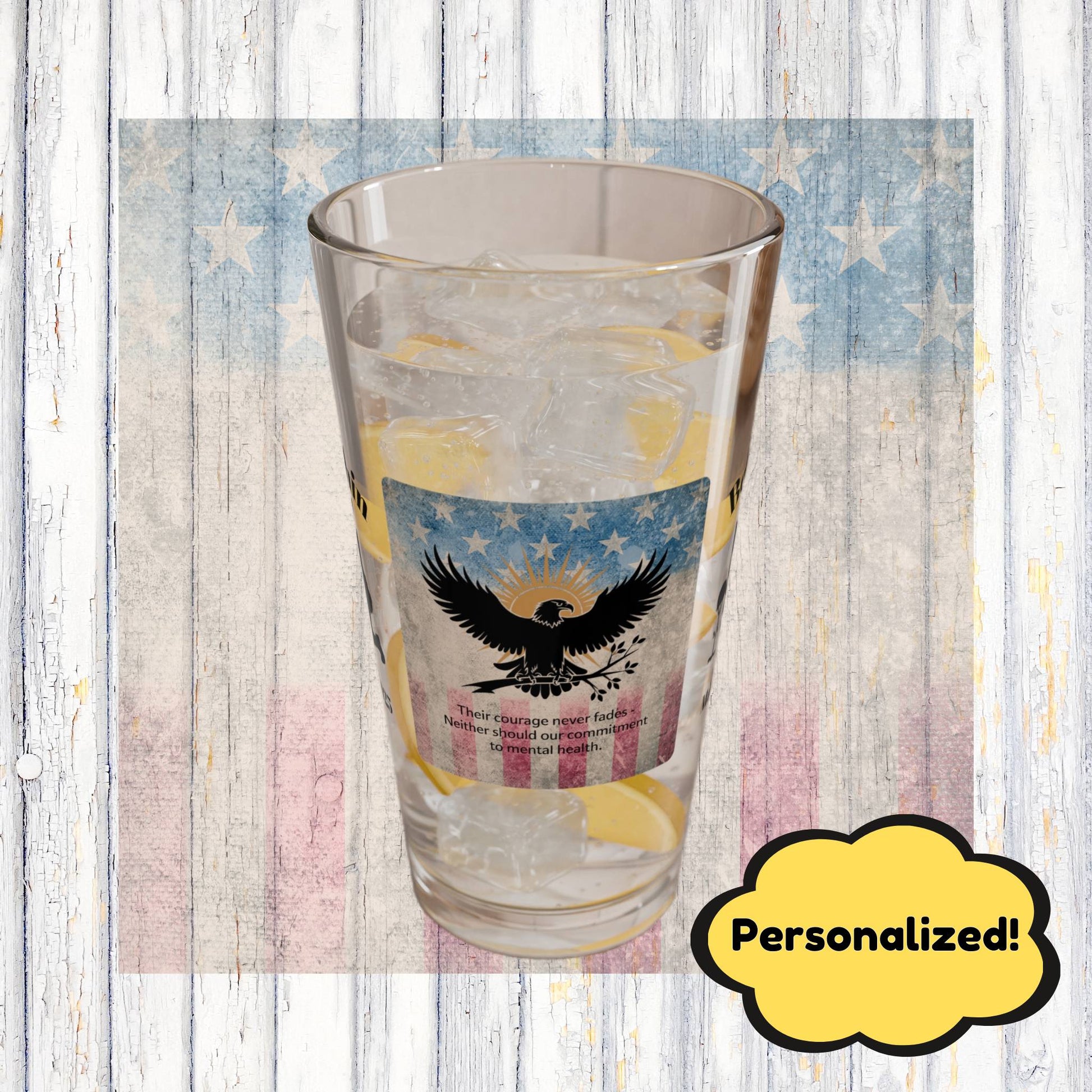 Personalized Memorial Day Pint Glass - "Their Courage Never Fades", PTSD Awareness Gift for Veterans & Memorial Days