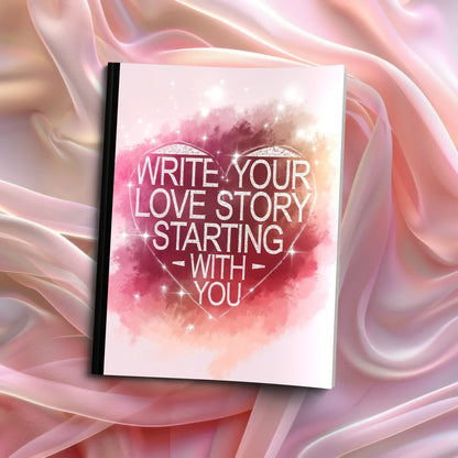 Shop our write your love story starting with you composition notebook featuring the Standard Blue Lined style option from MySisterIsASurvivor.