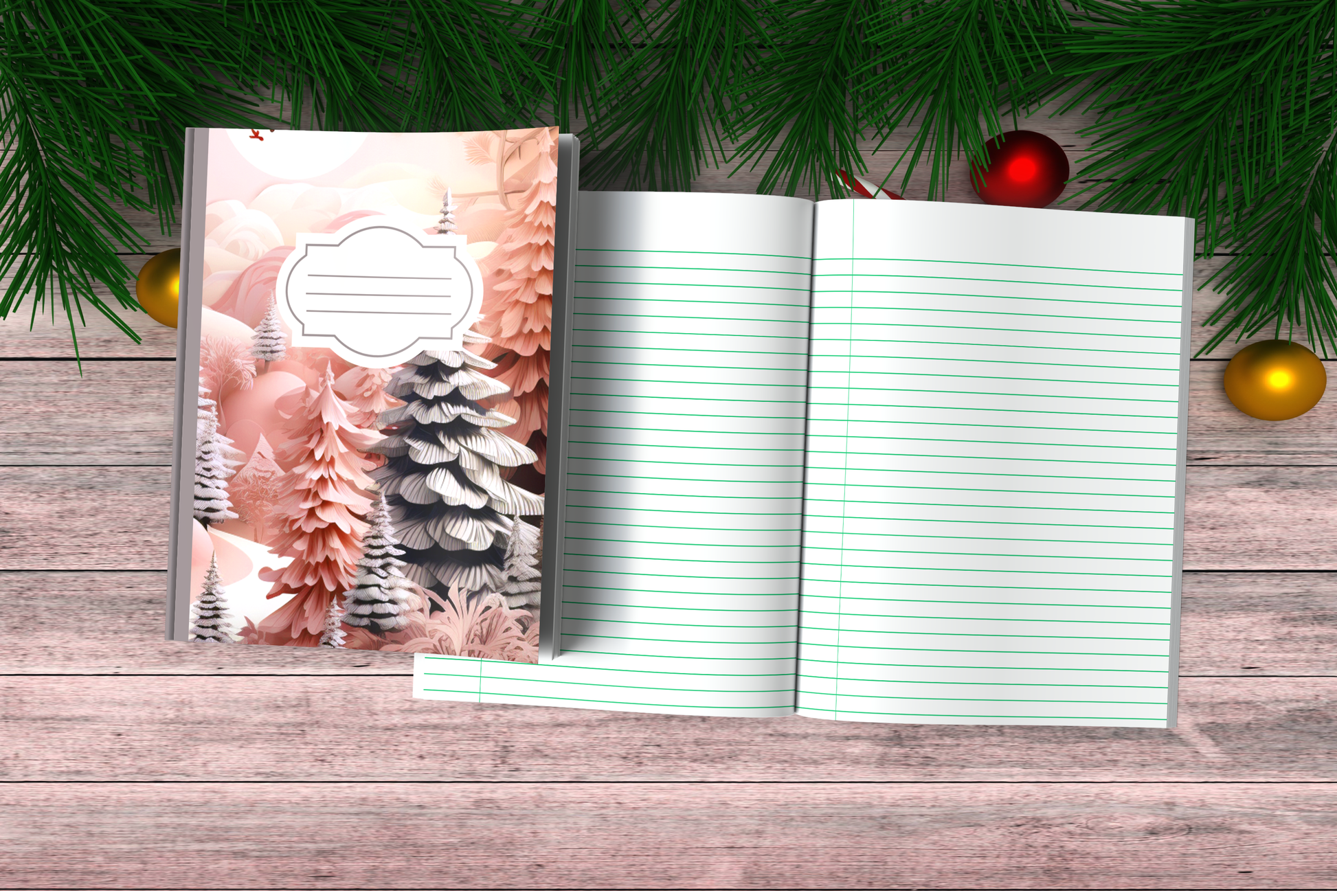 Vintage Christmas Composition Notebook (VC5) - Ruled Lines In Standard Blue, Green, or Red