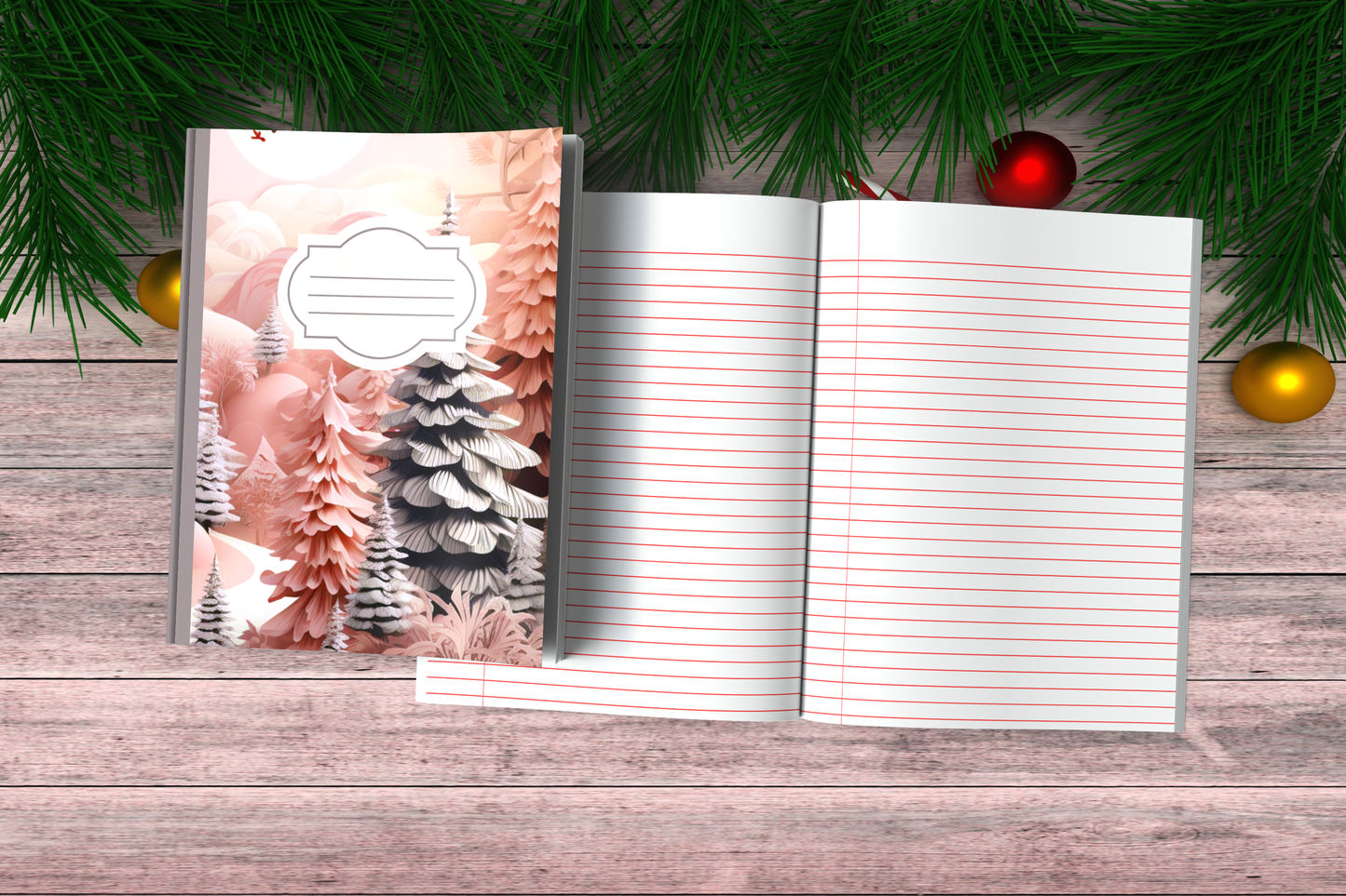 Vintage Christmas Composition Notebook (VC5) - Ruled Lines In Standard Blue, Green, or Red