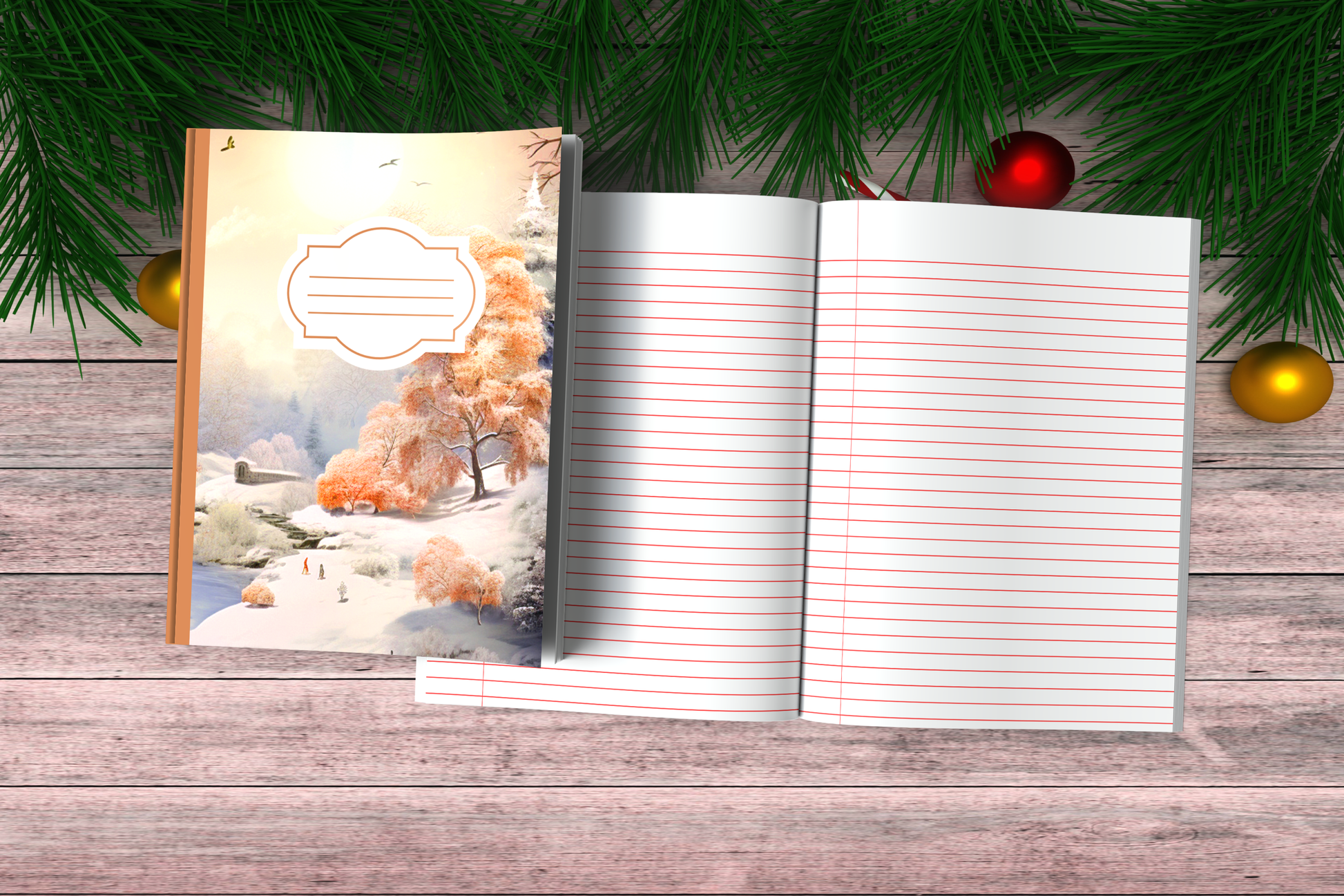 Vintage Christmas Composition Notebook (VC8) - Ruled Lines In Standard Blue, Green, or Red