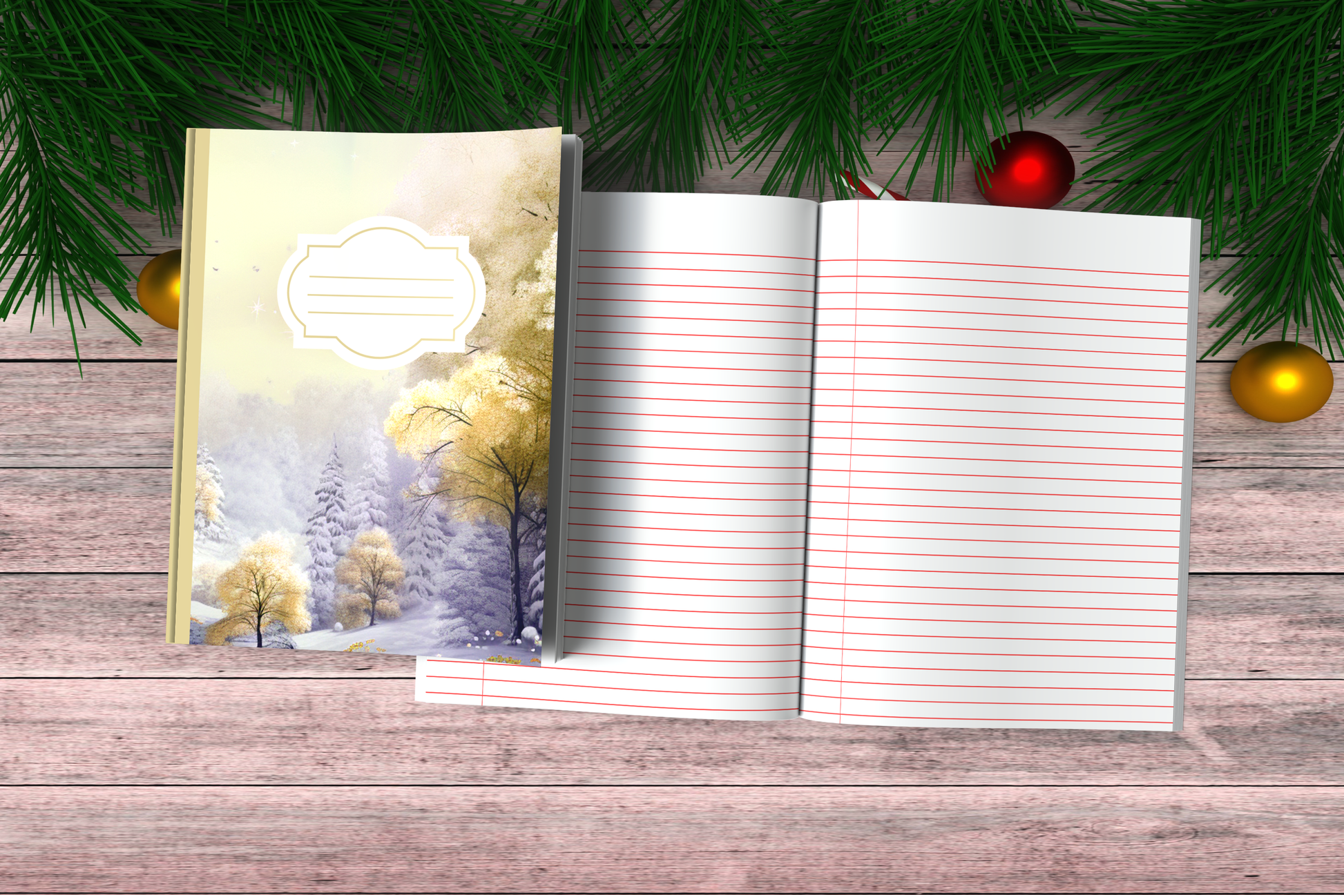 Vintage Christmas Composition Notebook (VC9) - Ruled Lines In Standard Blue, Green, or Red