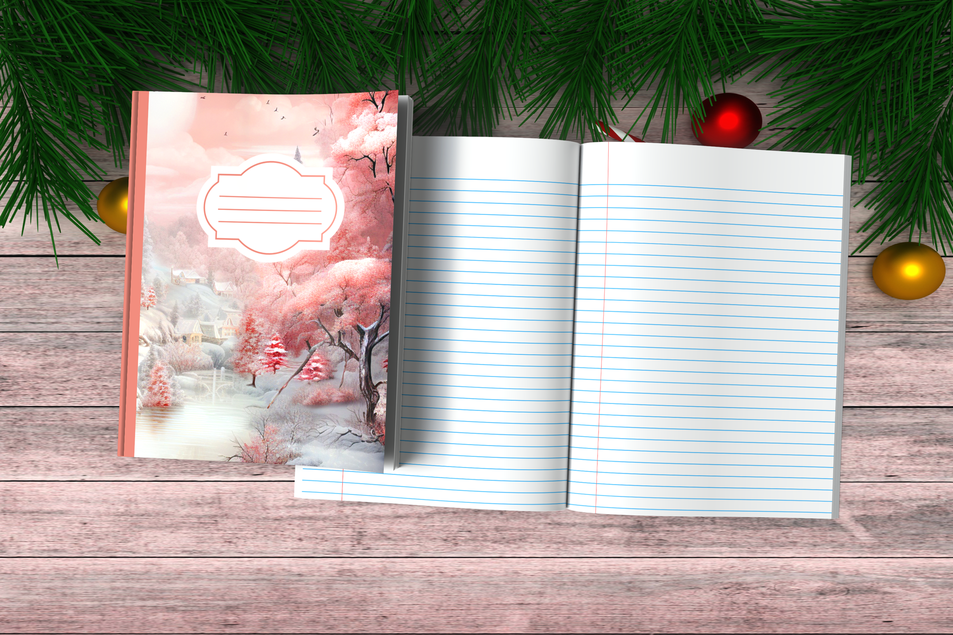 Vintage Christmas Composition Notebook (VC4) - Ruled Lines In Standard Blue, Green, or Red