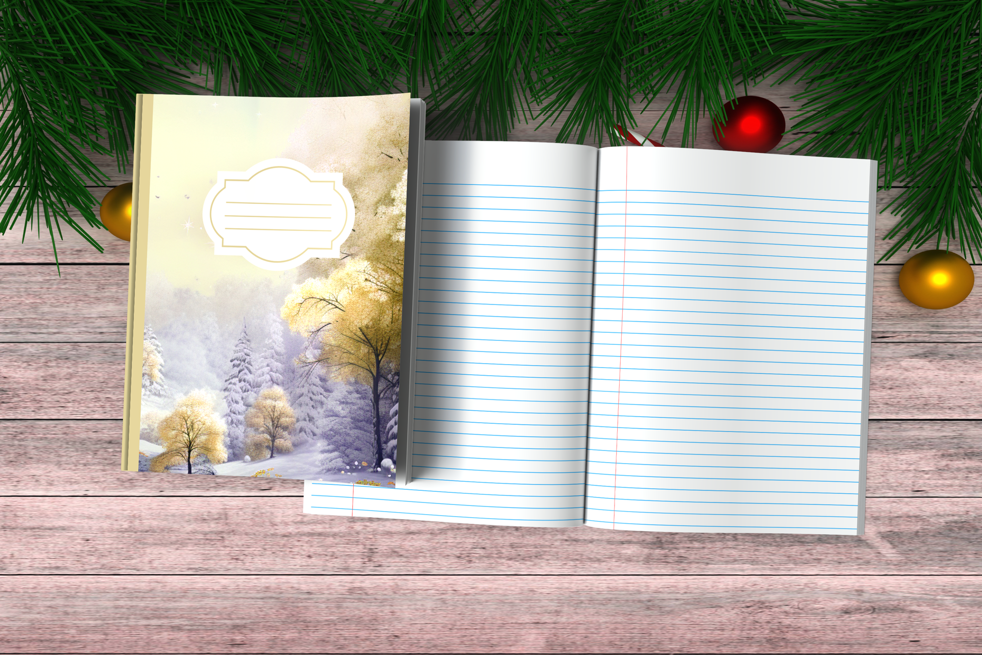 Vintage Christmas Composition Notebook (VC9) - Ruled Lines In Standard Blue, Green, or Red