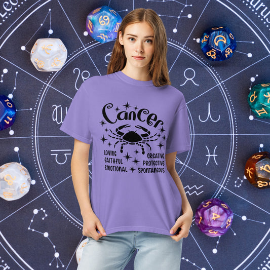 Cancer Zodiac Comfort Colors Shirt - Soft unisex star sign tee for Cancer, ideal for astrology lovers and mental health awareness