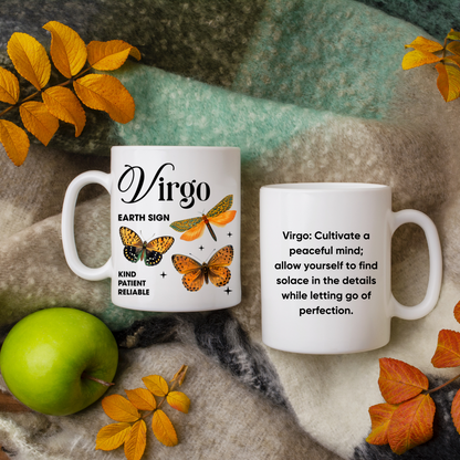 Virgo Personalized Zodiac Mug, Gift for Virgo, Horoscope Gift, Virgo Birthday, Butterfly Design, Astrology Virgo Mug, Virgo Zodiac Sign, Zodiac Gift