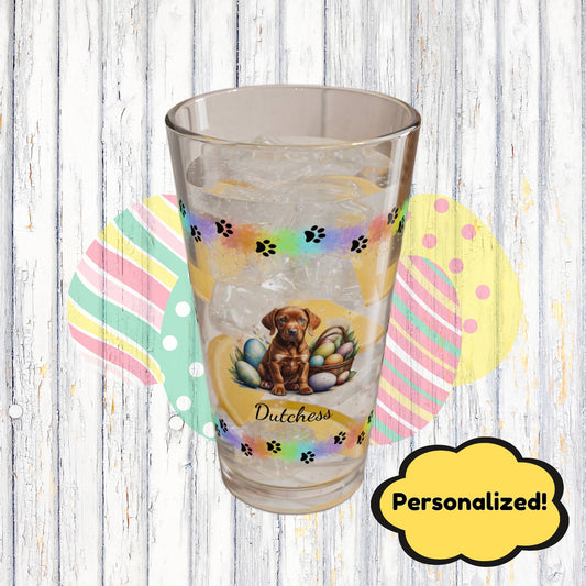 Vizsla Personalized Easter Puppy 16oz Pint Glass - Custom Dog Design, Mental Health Gift, Easter Décor, and Festive Celebrations