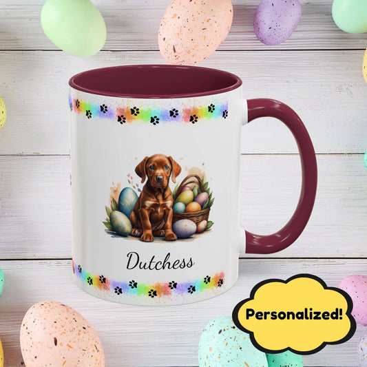 Vizsla: Personalized Easter Puppy Coffee Mug - Adorable Dog Design, Mental Health Gift, 11oz & 15oz, 12 Color Choices, Easter Gifts & Décor