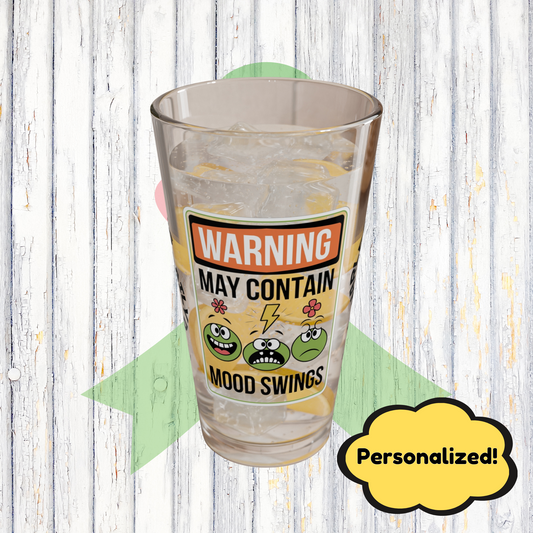 "Warning May Contain Mood Swings" funny mental health mug, personalized ceramic coffee cup for anxiety relief and self-care.