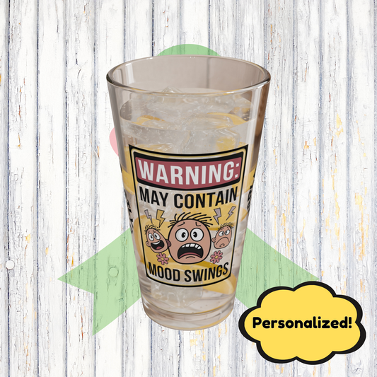 "Warning: May Contain Mood Swings" funny mental health mug, personalized ceramic coffee cup with affirmations for anxiety relief.