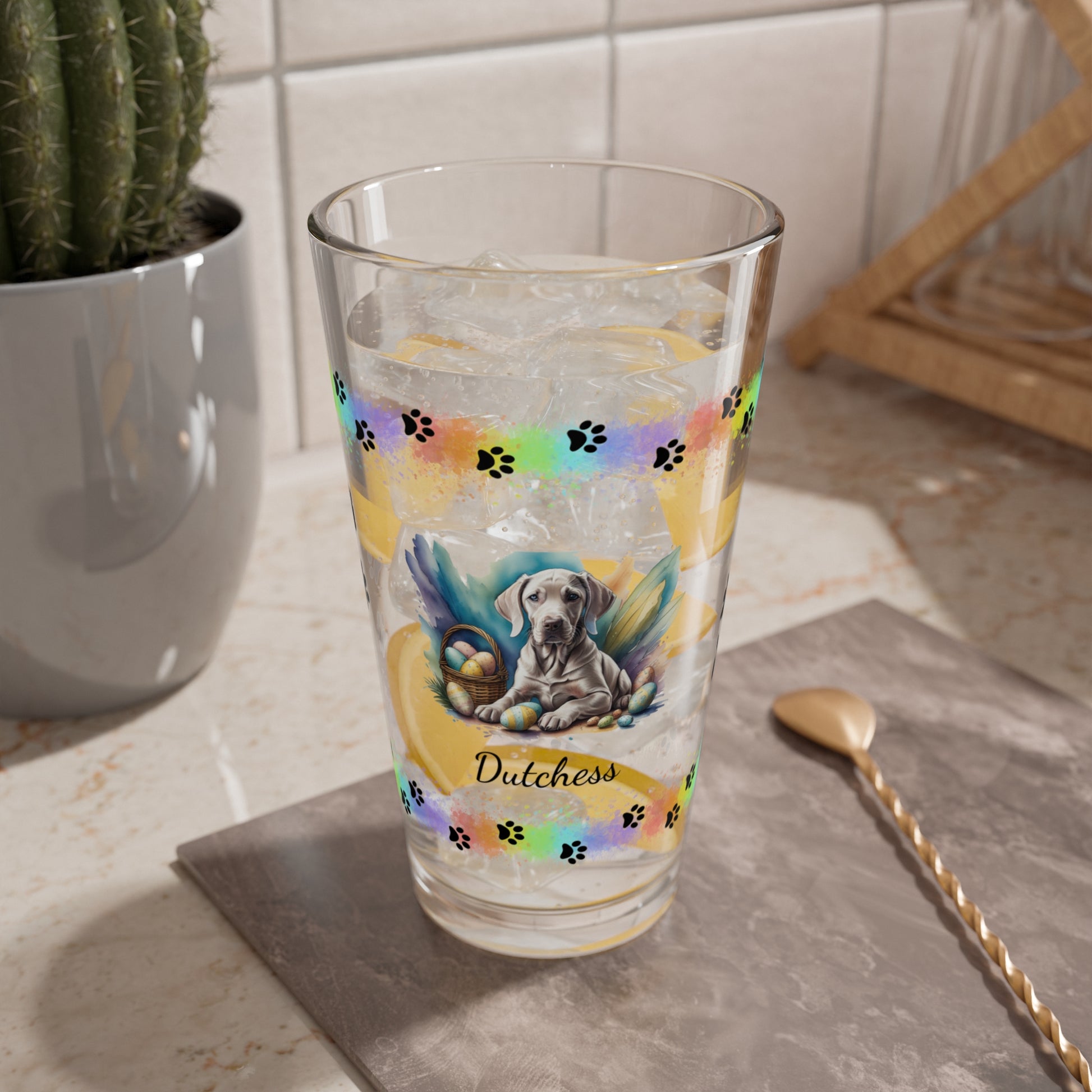 Weimaraner (Taupe) Personalized Easter Puppy 16oz Pint Glass - Custom Dog Design, Mental Health Gift, Easter Décor, and Festive Celebrations