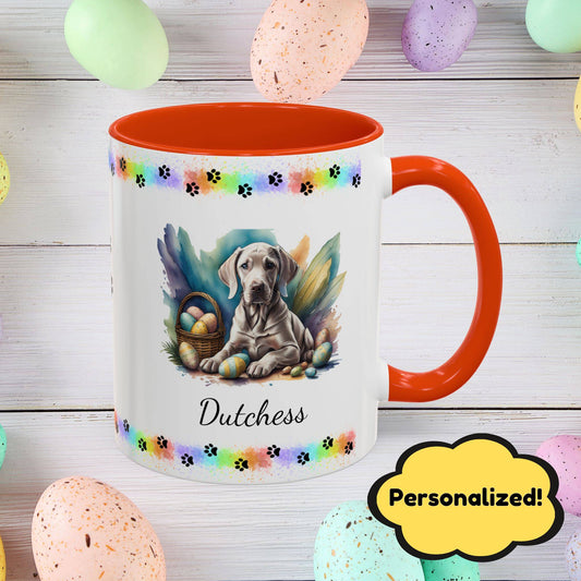 Weimaraner (Taupe): Personalized Easter Puppy Coffee Mug - Adorable Dog Design, Mental Health Gift, 11oz & 15oz, 12 Color Choices, Easter Gifts & Décor