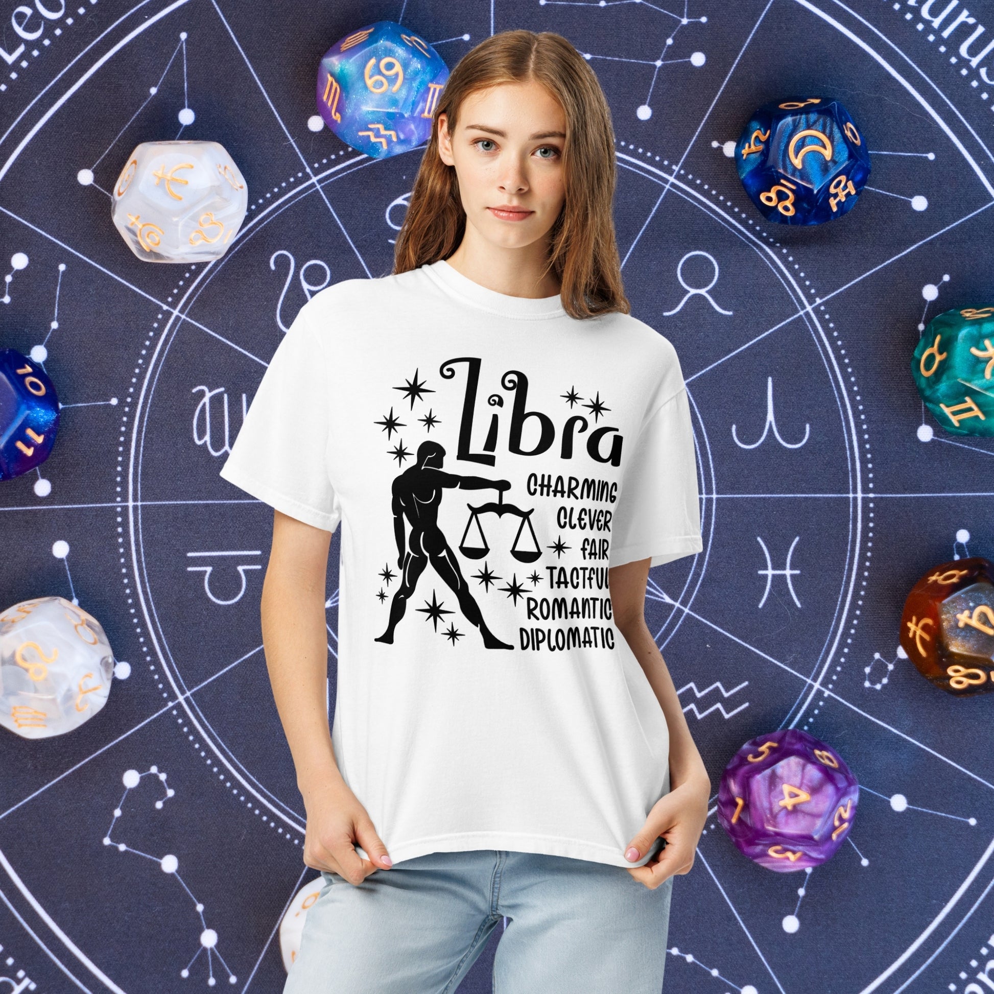 Libra Zodiac Comfort Colors Tee - Balanced and harmonious Libra star sign t-shirt promoting peace and emotional well-being